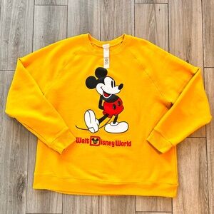 Disney Women’s Yellow Mickey Mouse Crewneck Sweater Walt Disney World Size XL